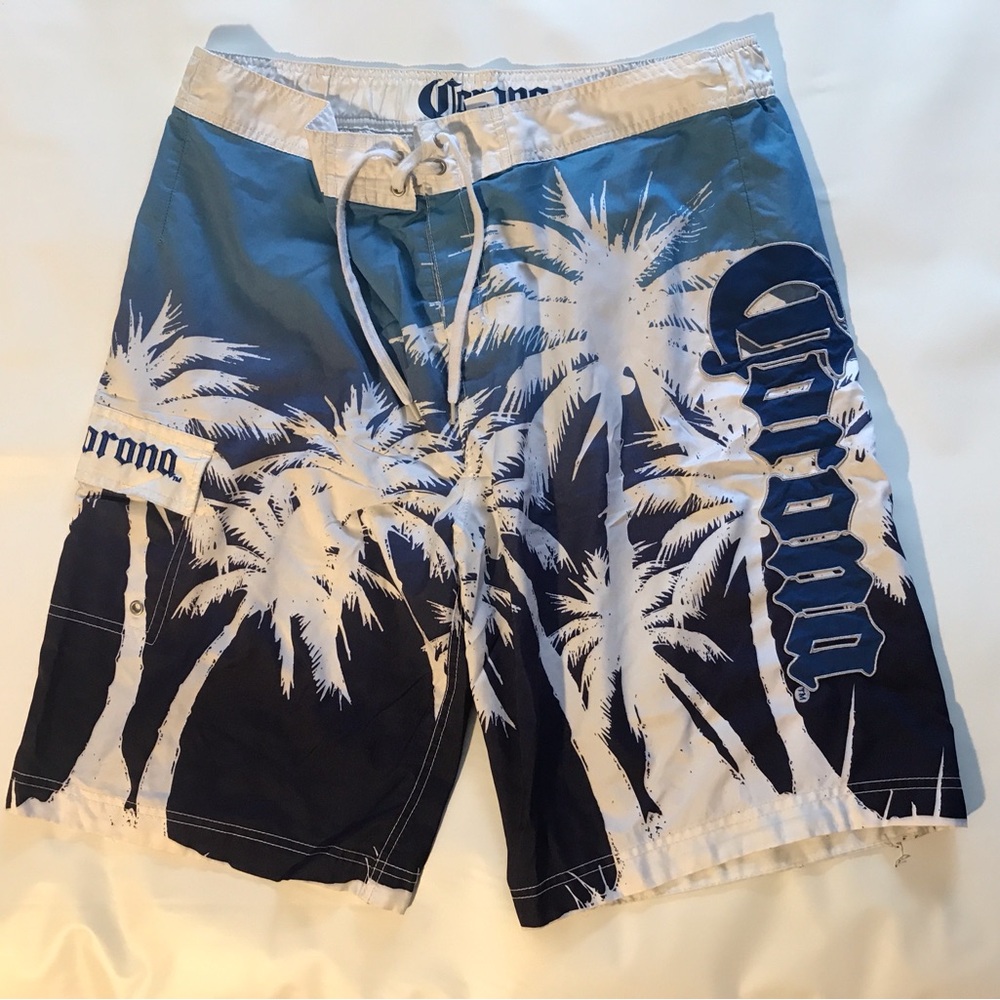 Corona Blue and White Palm-Print Board Shorts used in great condition
